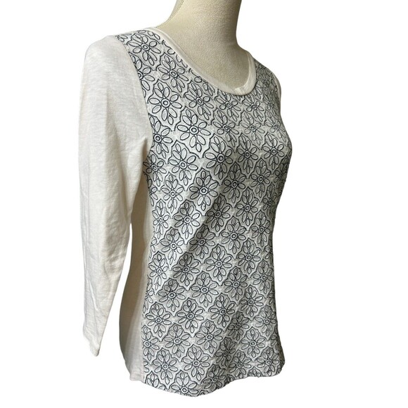 J Crew Womens Embroidered Ivory Knit Floral Cotton Top A6835 Sz S - Picture 4 of 8